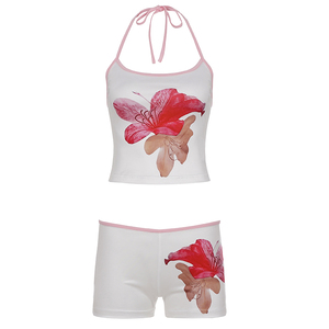 Conjunto de Top Halter con Estampado Floral y Shorts por Encima de la Rodilla, Estilo Vacacional, para Mujer, Verano - Product Image 6