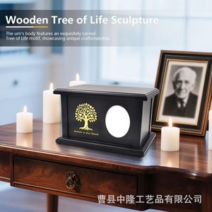 Solid Wood Black Urn <b>Storage</b> <b>Box</b> Rectangle Customized Printing <b>Photo</b> Attached Sympathy Occasion - Product Image 4