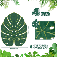 17x11 pouces 6 pièces napperons de feuilles tropicales brodés feuilles décorations de Table de fête plante verte tapis de Table pour anniversaire