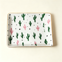 Ensemble de 2 plateaux gigognes rectangulaires en céramique à motif cactus bohème, pour service de mariage, rangement et décoration de table à la maison