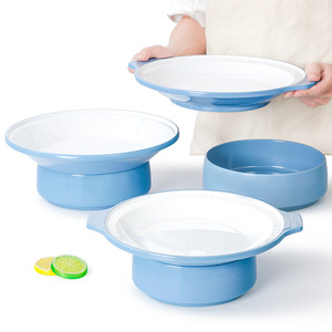Blue Melamine Dinner Plates Round Solid Color Dishwasher Safe <b>Microwave</b> Safe Hotel Party Use - Product Image 4