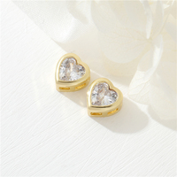 Perles entretoises rondes en zircon cubique transparent en forme de cœur, plaquées or 14 carats, en laiton, pour la fabrication de bijoux, vente en gros