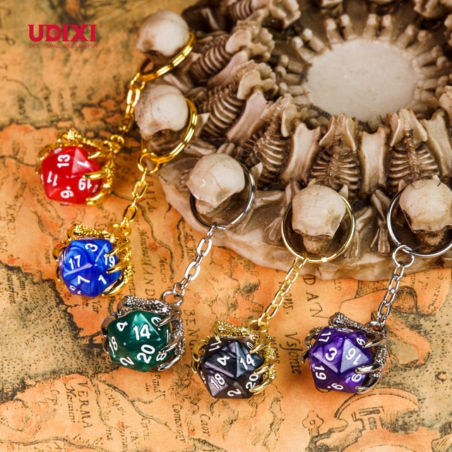 Udixi Polyhedral Custom logo Rpg Dungeons and Dragons Acrylic D20 Dice Keychain