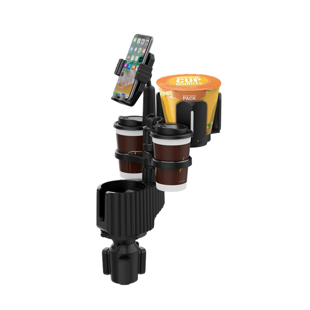 360 Rotating ABS Car Drink Cup Holder with Mobile Phone Holder 5 in 1 Expandable Base Car Cup Tray with 4 Cup Holders