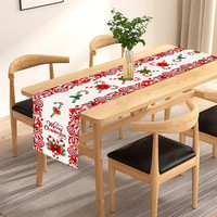 Chemins de table de Noël LINGKAI en lin rouge et blanc, motif canne à sucre, pour décorations de fêtes, maison et hôtel
