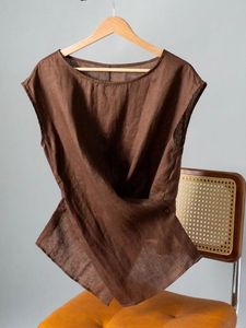 <span class=keywords><strong>Blusa</strong></span> de <span class=keywords><strong>cuello</strong></span> redondo con nudo torcido de gama alta <span class=keywords><strong>sin</strong></span> mangas <span class=keywords><strong>negra</strong></span> para mujer de lino 100%, camiseta <span class=keywords><strong>sin</strong></span> mangas con estilo, <span class=keywords><strong>blusa</strong></span> interior de diseño único - Product Image 3
