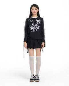 Noir Rabbit Jersey Regular Fit Striped Sheen Poly Spandex Long Sleeve T-Shirts With Center Front Embroidery And Sleeve Lace <b>Bows</b> - Product Image 4