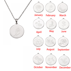 Pareja personalizada no se deslustra joyería de moda de acero inoxidable grabado mes de nacimiento collar de flores - Product Image 3