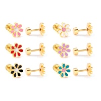 Boucles d'oreilles à visser en acier inoxydable anti-allergie, multicolores, avec zirconias, pour fille ou bébé