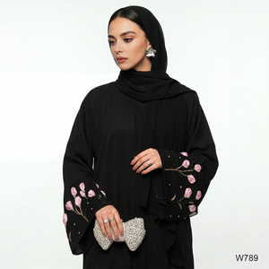 Ensemble Abaya et Hijab Ouvert Style Dubaï Luxe à Perles Florales 2026 – <span class=keywords><strong>Kimono</strong></span> Noir Personnalisé Vêtements Islamiques - Product Image 2