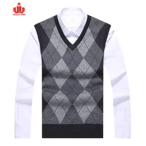 Pria Rajutan Tanpa Lengan Seragam Sekolah Plaid Kustom Argyle Rompi Sweater