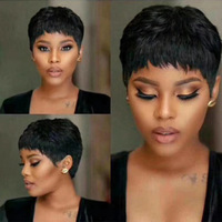Perruque Courte Femme Style Européen et Américain, Cheveux Synthétiques Noirs Africains, Faite à la Machine, Cheveux Humains Naturels, en Stock