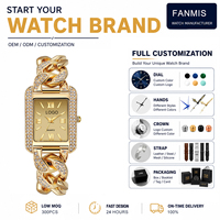 Montre-bracelet à quartz pour femme avec logo personnalisé, bracelet cubain, étiquette privée, OEM, ODM, strass, alliage, rectangle, faible MOQ