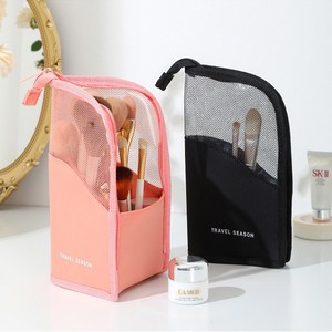 Travel Season Makeup Brush Storage Bag Pink Black Mesh Cosmetic Toiletry Bag Portable Organizer for Women Makeup Tools - Product Image 4