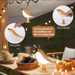 <span class=keywords><strong>Lampe</strong></span> d'oiseau sans fil portable lanterne suspendue détachable lumière d'accent de grain de bois décorative moderne pour l'extérieur carré Flexible - Product Image 2