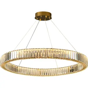 modern luxury hotel lobby home living dining room decor round ring chandelier lamp hanging K9 crystal led pendant lamp