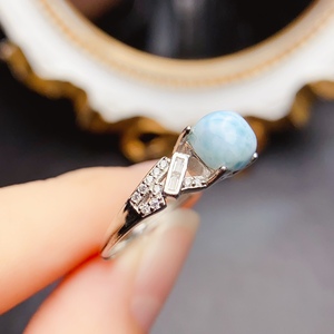 Anillo de Larimar Natural, Plata de Ley 925, Piedra Azul Caribeña, Joyería con Diseño de Olas Oceánicas para Mujer, Cristal Curativo al por Mayor - Product Image 2