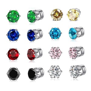 Wholesale Stainless Steel Magnetic Clip-On <b>Earrings</b> With Various Zircon Colors for Men & Women | Non <b>Piercing</b> Jewelry - Product Image 2