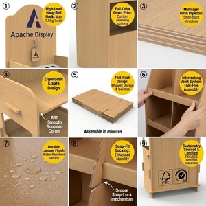 Estante de exhibición de huevos de madera de 6 niveles personalizado al por mayor, estantería de ingredientes de alimentos frescos para minoristas con orificios superiores para huevos, estantería de madera para supermercado. - Product Image 5
