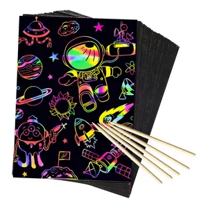 划痕彩虹魔法艺术纸为孩子女孩男孩黑色划痕便条有趣的DIY玩具派对工艺品恩惠游戏礼物