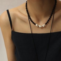 Zooying été bijoux noir Agate pierre naturelle collier femmes perlé clavicule chaîne collier de perles pour cadeau de vacances
