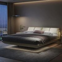 Modernes Italienisches Leder-Schwebebett mit Massagefunktion und Stauraum, Kiefernholzrahmen, Rote Farbe, Weiche Kanten für Apartment Schlafzimmer
