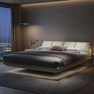 Ý da nổi Giường hiện đại đơn giản ánh sáng sang trọng gió lưới màu đỏ kích thước căn hộ chính phòng ngủ cạnh mềm nổi giường - Product Image 4