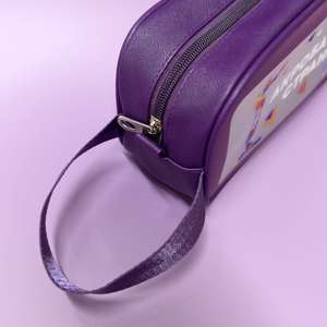 Trousse de maquillage violette de 10 pouces avec logo personnalisé brosse de maquillage en PU étanche pochette de soins de la peau de beauté trousse de toilette cosmétique avec poignée - Product Image 6