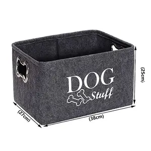 Cesta de feltro para brinquedo de cachorro, cesta de brinquedo para cachorro com alça de metal organizadora para animais de estimação