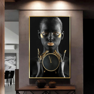 <span class=keywords><strong>Horloge</strong></span> <span class=keywords><strong>murale</strong></span> personnalisée femme <span class=keywords><strong>africaine</strong></span> noire affiche abstraite impression décoration de la maison photo <span class=keywords><strong>murale</strong></span> - Product Image 2