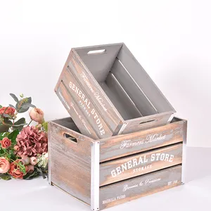 Factory Custom Wholesale Vintage Recycled Visit Old Chic Unfinished Wood Fruit Crate Wooden Crate Box