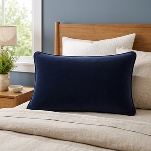 Housse de coussin lombaire en velours de qualité supérieure |   Coussin rectangulaire décoratif bleu marine de luxe pour canapé, lit et décoration intérieure - Product Image 2