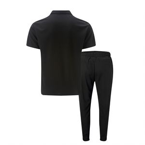 Ensemble deux pièces décontracté pour homme en sergé écologique, style streetwear, couleur unie, col montant à manches courtes, pour l'été, vente en gros - Product Image 3
