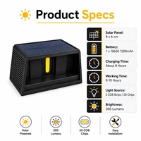 Lámpara Solar de Pared Brillante de 300LM con 20 COB, Batería de 1200mAh 18650 para Escaleras, Cercas, Patios, Jardines, Iluminación Exterior