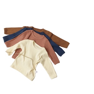 Vêtements pour nouveau-nés, ensemble de 2 pièces, tricot côtelé en coton, vêtements pour bébés et enfants, doux, quantité personnalisée, couleur classique, unisexe - Product Image 5