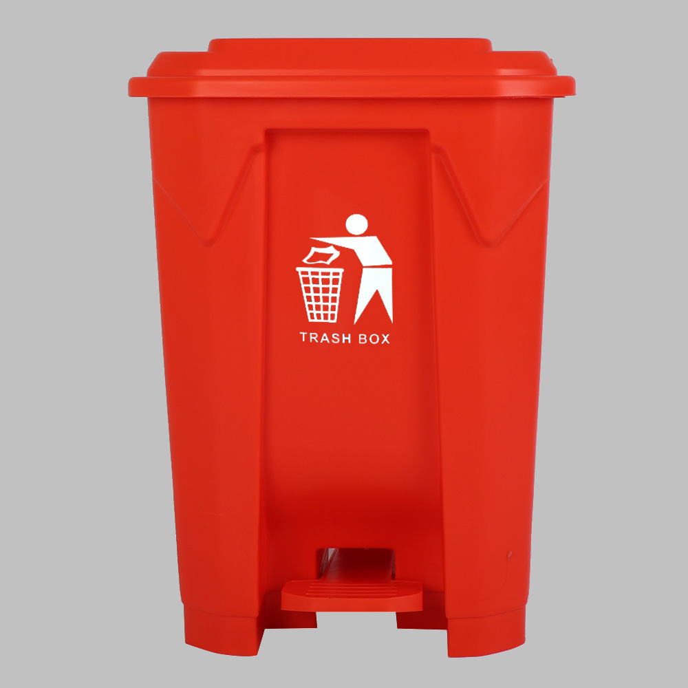 Tapa roja y cubo rojo para la eliminación de residuos.
