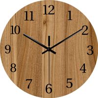 Jam Dinding Kayu MDF Minimalis Bulat 12 Inci, Jam Dekoratif Tanpa Suara dan Tanpa Detak untuk Ruang Tamu Kantor Dekorasi Rumah.