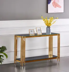 Недорогой угловой стол для прихожей, серые стеклянные консоли, стол, роскошный золотой корпус из нержавеющей стали