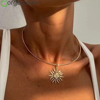 [Gorgeousxx] Collier ras du cou fin en métal doré lisse rétro pour femmes, pendentif soleil, bijoux