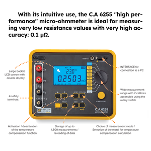 CA 6255 CHAUVIN ARNOUX 10 เครื่องวัดไมโครโอห์มมิเตอร์พร้อมจอแสดงผล LCD วัดความต้านทานได้ตั้งแต่ 1 ไมโครโอห์ม ถึง 2,500 โอห์ม - Product Image 6