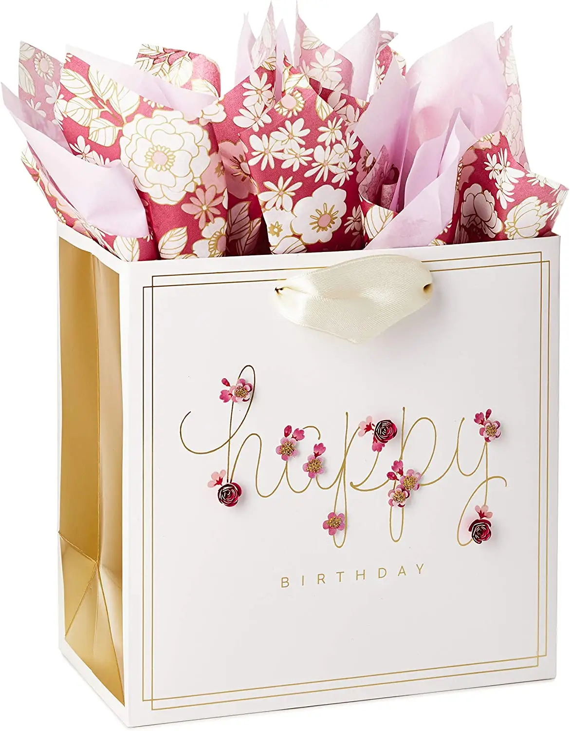 Manufacturer Thickened Gift luxury paper Birthday gift bag with flowers