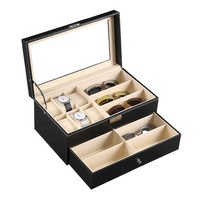 6/12/15/18/24 fentes étui de rangement pour lunettes de soleil à plusieurs couches boîte de présentation pour lunettes de soleil avec couvercle organisateur de lunettes