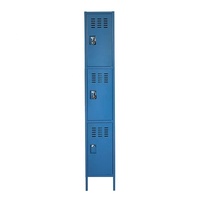 Armoire de rangement métallique moderne bleue en acier à 3 niveaux, verrouillable et réglable, pour la maison, la salle de dressing, la chambre, l'atelier, le dortoir, la salle de sport