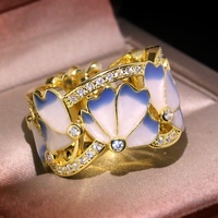 Bague papillon en émail, bleu et blanc, bijou de mariage plaqué or, avec colle