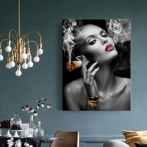 Póster de Chica Sexy, Arte Moderno para Pared, <span class=keywords><strong>Labios</strong></span> <span class=keywords><strong>Rojos</strong></span> Sensuales, <span class=keywords><strong>Mujer</strong></span> Atractiva Fumando un Dólar, Pintura en Lienzo - Product Image 3