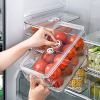 Organisateur de réfrigérateur, boîte de rangement en plastique pour aliments, boîte de rangement empilable pour légumes avec plateau de drainage et sélecteur de date