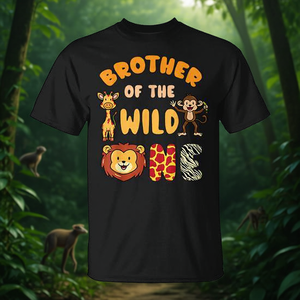 Brother Of The Wild One T-Shirt à manches courtes et col rond pour enfants, unisexe, thème Safari, animaux de la jungle, chemise d'anniversaire - Product Image 3