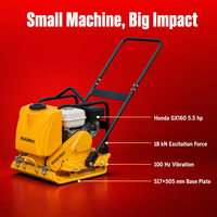 Compacteur de sol vibrant à plaque vibrante Honda GX160 5,5 CV, force d'excitation 18 kN, 100 Hz pour routes, jardins, tranchées et remblais