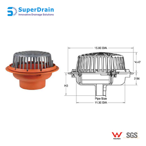 <span class=keywords><strong>Corps</strong></span> en fonte revêtue haute résistance avec pince de fixation à membrane combinée, protection contre les graviers et drain de toit à profil bas en polydôme - Product Image 6
