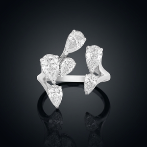Anillo Abierto de Lujo para Mujer con Diamantes Multicorte en Forma de Pera, Oro 10K 14K 18K, Plata 925 935, Inspirado en Hojas, Regalo de Aniversario o Boda - Product Image 1
